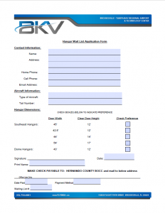 BKV Hangar Wait List Application