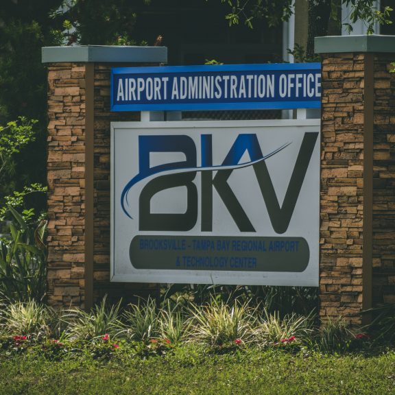 BKV Airport exterior airport administration office sign